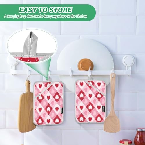 KCLDeci Hearts Plaid Heat Resistant Potholders Oven Mitts for Daily Use