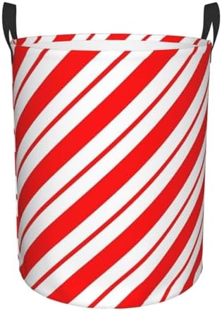 SHANGYINGJI Peppermint Stripes Linen Laundry Hamper