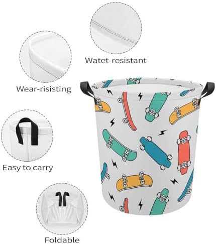 MEIKKO Hand Drawn Skateboarding Laundry Hamper Waterproof Clothes Basket with Easy Carry Handles