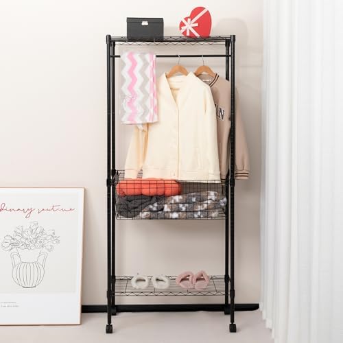 ALIMORDEN Laundry Cart with Clothes Rack Black