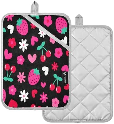 Kcldeci - Cute Strawberry Cherry Heart Potholders for Baking