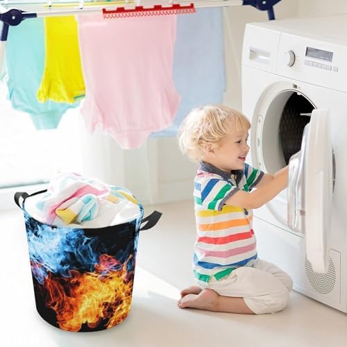 MEIKKO Red Blue Fire Multi-Purpose Laundry Hamper Toy Organizer Collapsible Waterfront Basket