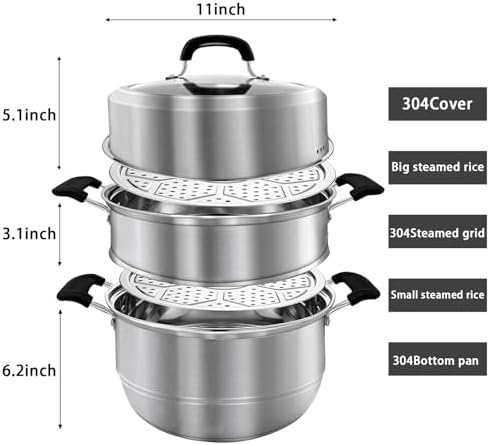 MANO 11 Inch 2-Tier Steam Pots with Lid and Handles