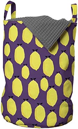 Ambesonne Laundry Basket with Handles 13 x 19 Inches Purple Yellow Cartoon Print