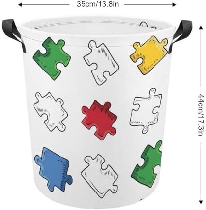 Bright Jigsaw Puzzle Pieces Laundry Hamper Waterproof Clothes Basket with Easy Carry Handles