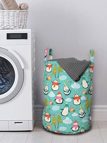 Ambesonne Christmas Laundry Hamper Penguin Tree Design 13 x 19