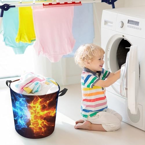 Crashing Blue and Red Flames Multi-functional Laundry Hamper - Durable and Waterproof