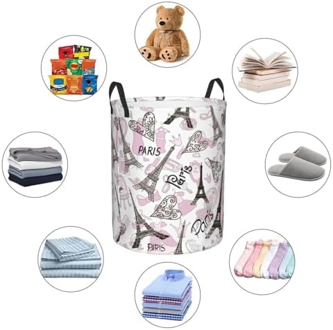 Paris Eiffel Tower Waterproof Laundry Basket Collapsible with Handle