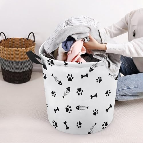 MEIKKO Animals Paws Fishbone Laundry Basket Collapsible and Waterproof