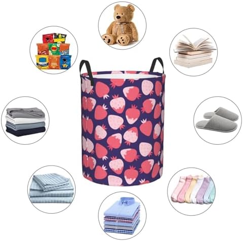 Strawberry Collapsible Laundry Basket w Handles Easy Carry Storage Organizer