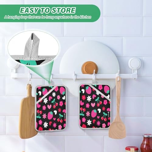 Kcldeci - Cute Strawberry Cherry Heart Potholders for Baking