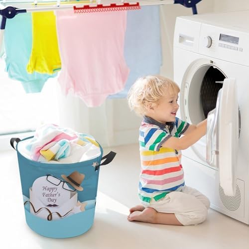 Happy Fathers Day Laundry Hamper with Funny Sunglasses Waterproof and Collapsible
