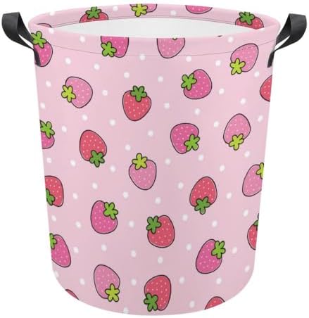 Stylish Pink Strawberry Laundry Hamper for Space-Saving Storage