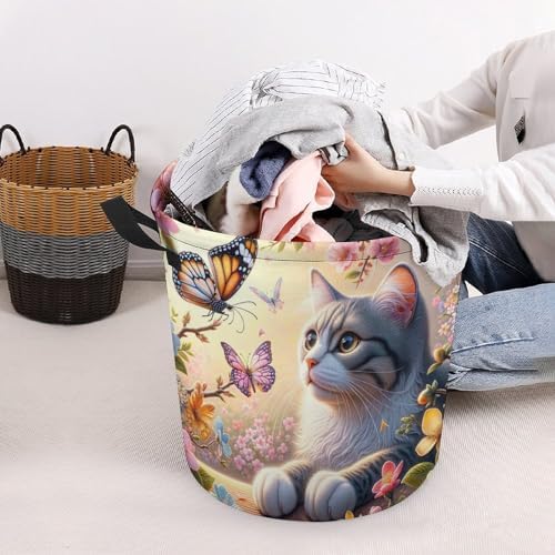 Meiko Cat Spring Butterfly Laundry Hamper Durable Water-Proof Storage Solution