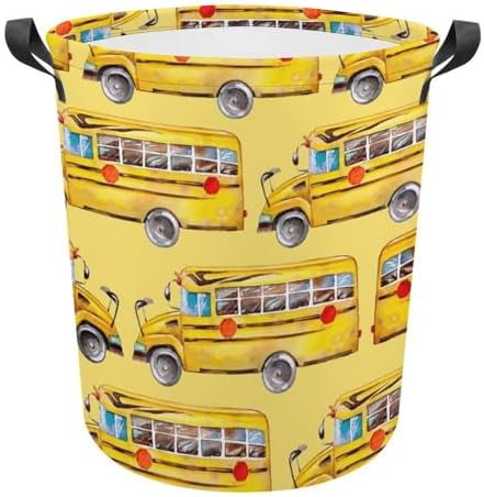 Cartoon Yellow Bus Laundry Basket