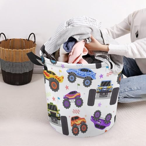 Cartoon Monster Trucks Extreme Racing Waterproof Laundry Hamper