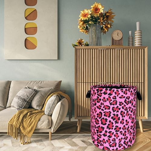 Pink Leopard Print Laundry Hamper