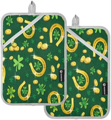 Kcldeci Heat Resistant Potholders Green Patricks Day Set 2Pack