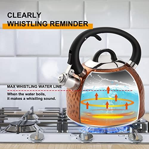 Sturdy Copper Tea Kettle with Unique Buttons and Whistle