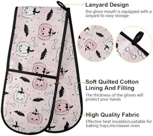 Suziyo Double Oven Mitts Pink Halloween Pumpkins Bats