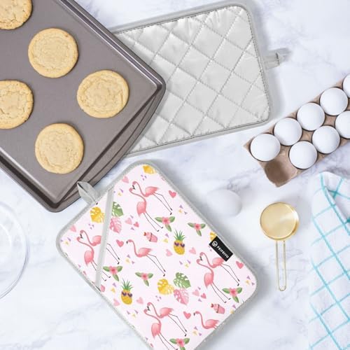 Kcldeci Cute Flamingo Heat-Resistant Potholders Pair