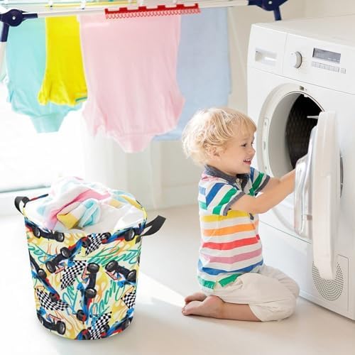 Racing Checkered Flag Waterproof Laundry Hamper Basket - Easy Carry Portable Storage