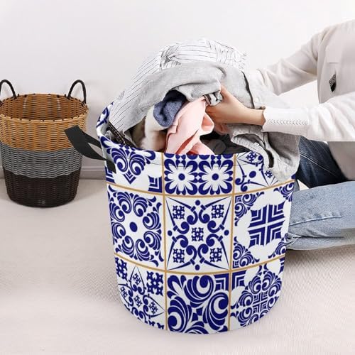 Blue Patchwork Tile Laundry Basket