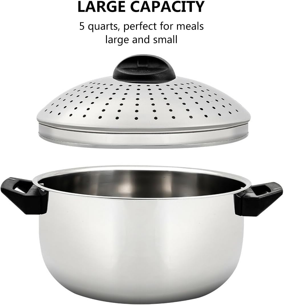 48 qt Stainless Steel Pasta Pot with Strainer Lid and Locking Feature