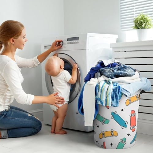 MEIKKO Hand Drawn Skateboarding Laundry Hamper Waterproof Clothes Basket with Easy Carry Handles