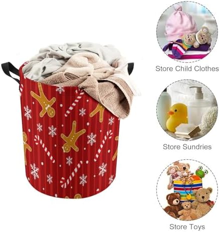 Laundry Basket Christmas Red Waterproof Foldable Storage Hamper with Handles Drawstring