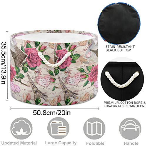 Visesunny Classic Paris Eiffel Tower Heart Collapsible Storage Bin - Large Capacity