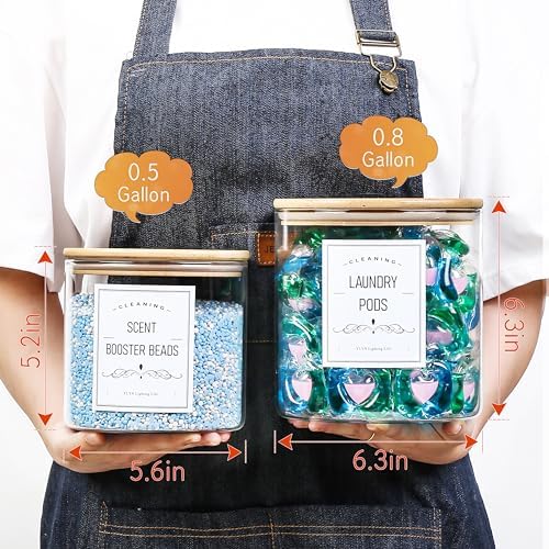Glass Jars for Laundry Room Organization - Bamboo Lid Durable Eco-Friendly