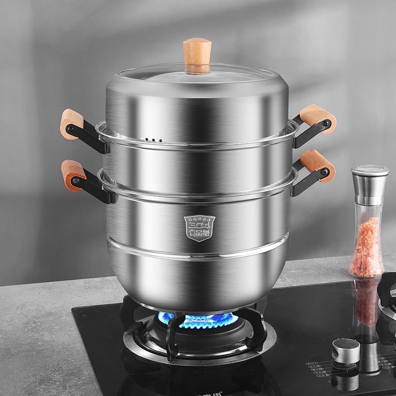 TEMKIN Stainless Steel Steamer Cooking Pot Pan Set 3-Tier Maker