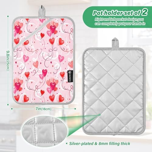 Kcldeci Heart Shape Balloons 2Pack Pot Holder Set Heat Resistant Easy to Use