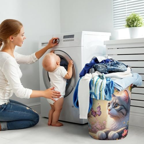 Meiko Cat Spring Butterfly Laundry Hamper Durable Water-Proof Storage Solution
