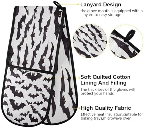 Quteprint Halloween Party Black Bat Long Double Oven Mitts Heat Resistant Pajamas