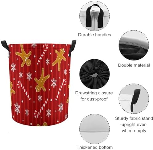 Laundry Basket Christmas Red Waterproof Foldable Storage Hamper with Handles Drawstring