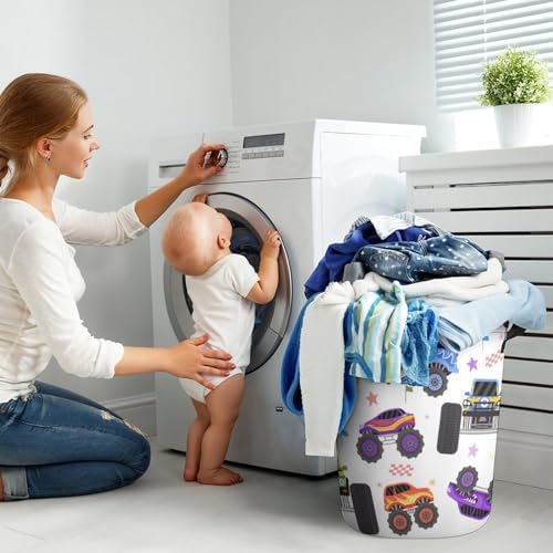 Cartoon Monster Trucks Extreme Racing Waterproof Laundry Hamper