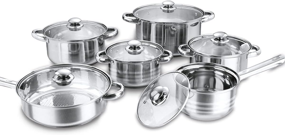 Stainless Steel 12-Piece Cookware Set Ergonomic Design for Professional Use