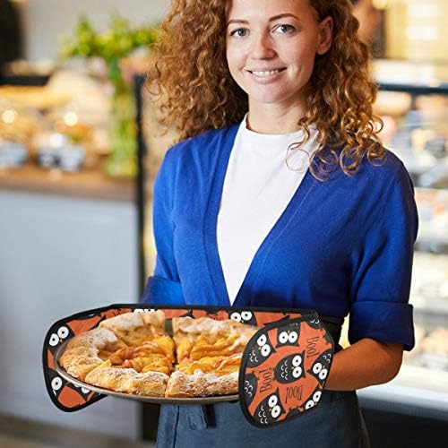 ZZXXB Halloween Owl Boo Double Oven Mitt Heat Resistant Kitchen Gloves