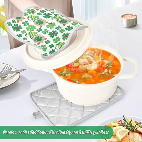 Lucky Green Clover Leaves with Gnomes Heat-Resistant Durable Oven Mitts