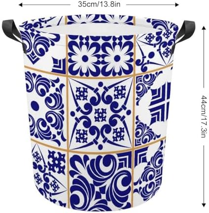 Blue Patchwork Tile Laundry Basket