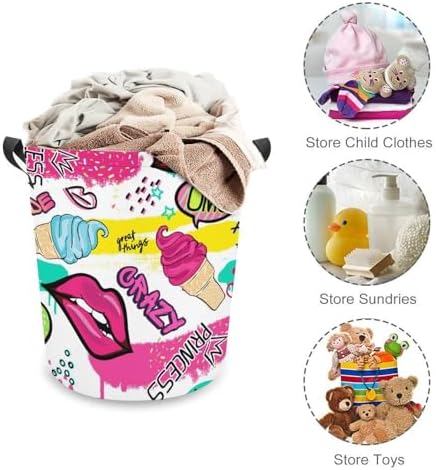 MEIKKO Cute Lips Stickers Laundry Hamper with Handles