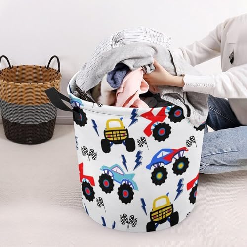 Monster Truck Cartoon Laundry Hamper for Kids Waterproof Storage Basket