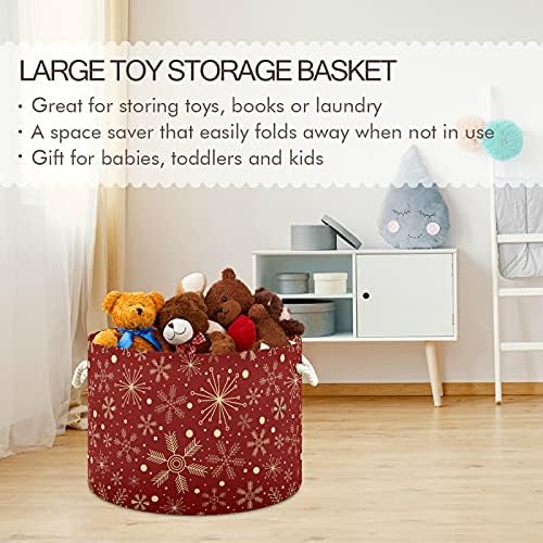 Stylish Christmas Storage Basket for Laundry with Dark Red Snowflakes Design
