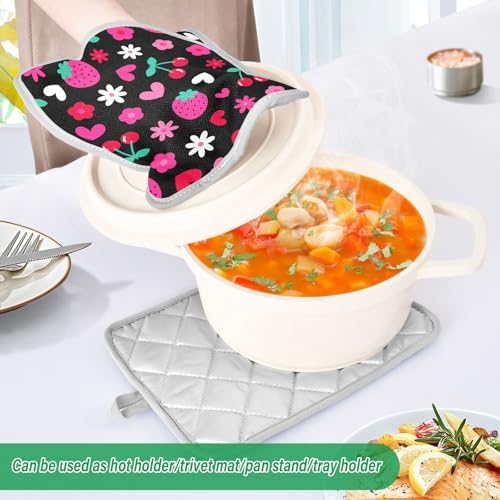 Kcldeci - Cute Strawberry Cherry Heart Potholders for Baking