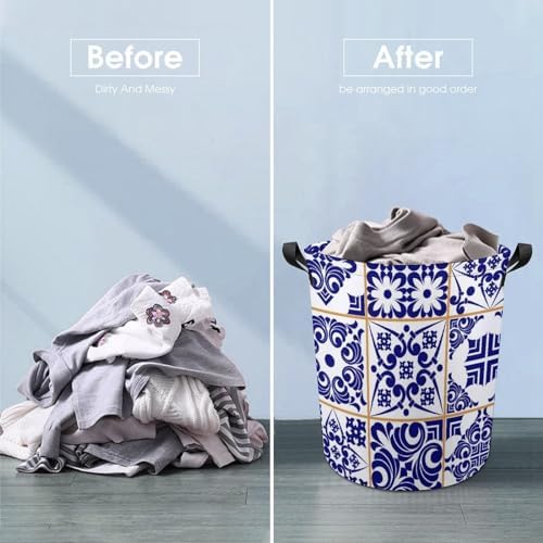 Blue Patchwork Tile Laundry Basket