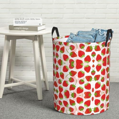 Strawberry Circular Hamper - Medium Storage Basket for Laundry and More