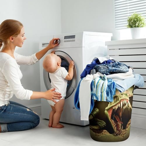 MEIKKO Dinosaur Brick Wall Collapsible Laundry Hamper Waterproof Foldable Family Organizer