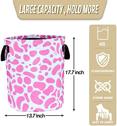 Pink Cow Print Foldable Laundry Basket Organizer
